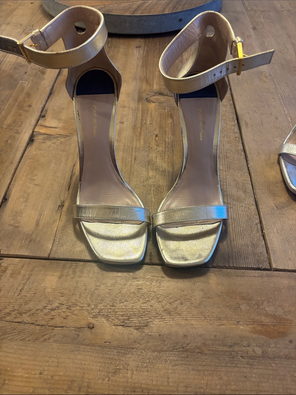 Stuart Weitzman Metallic Gold Ankle-Strap Heels